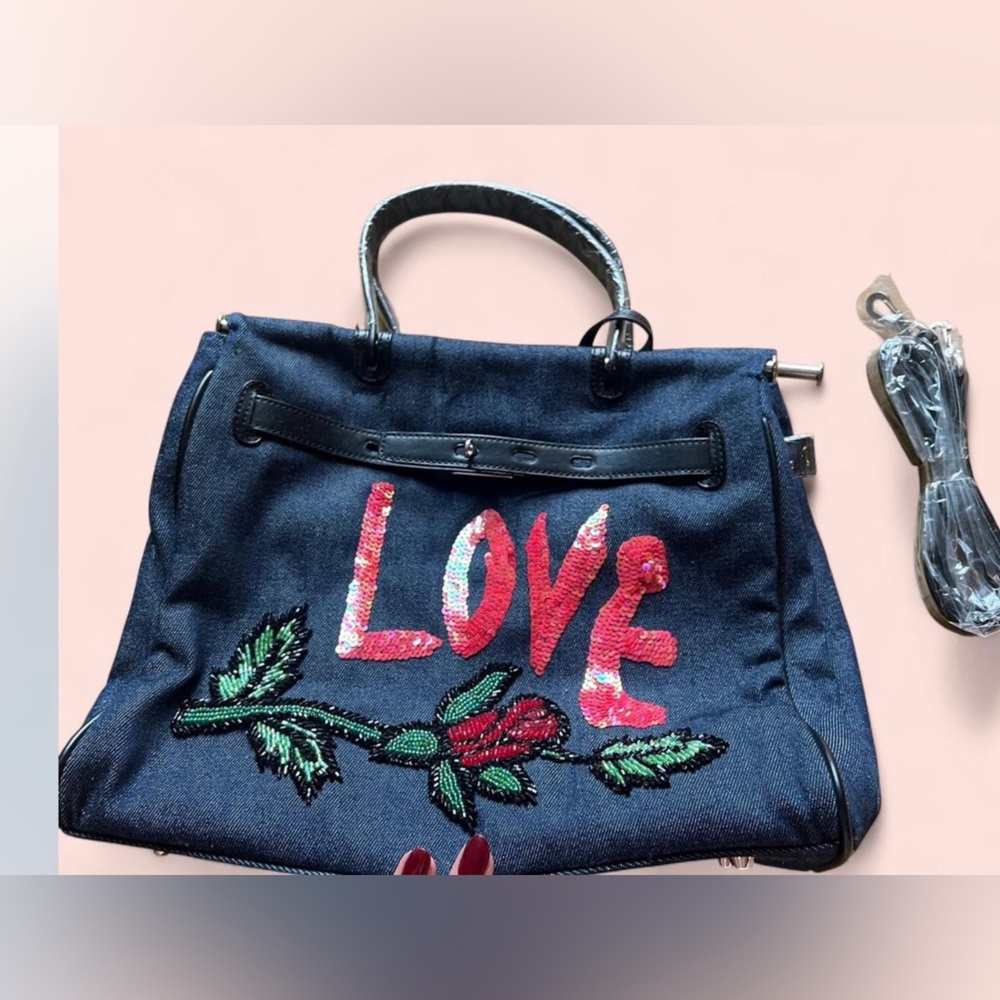 Embroidered Love Handbag with New Straps, NWOT - Picture 3 of 5